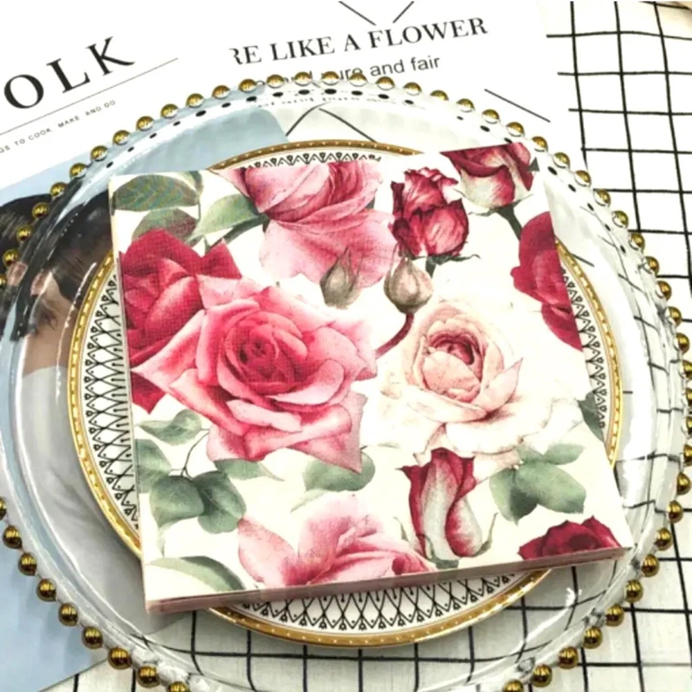 Pink and Red Roses Luncheon Paper Napkins, 20-ct